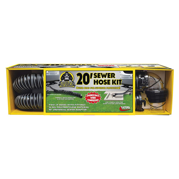 Tuyau d'égout Silverback RV de 20 pieds avec raccord rotatif et adaptateur universel - Polypropylène UV, flexible et durable